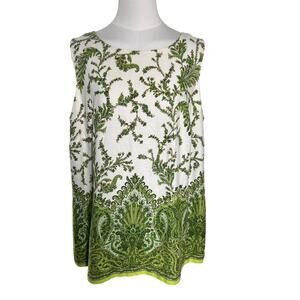 Positive Attitude Linen Blend‎ Sleeveless Top Size 16 Green Paisley Print